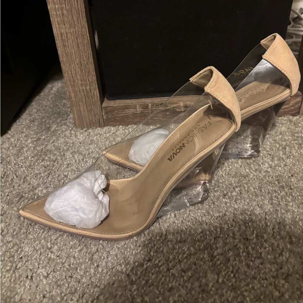Fashion Nova Transparent and Tan Heels